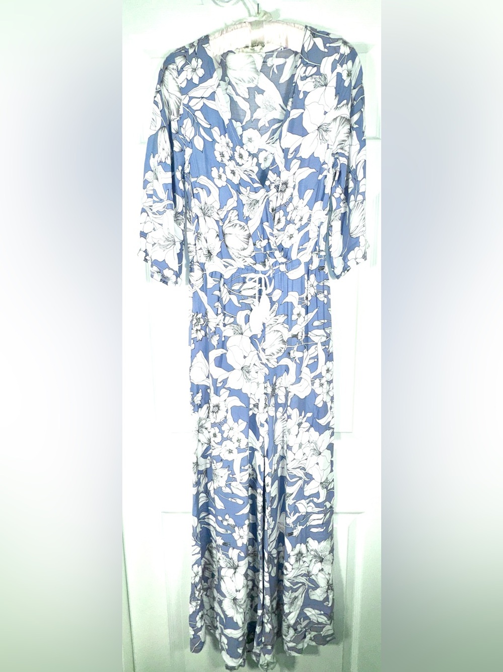 Jaase Floral Wide Leg Jumpsuit Blue White Size Small Boho